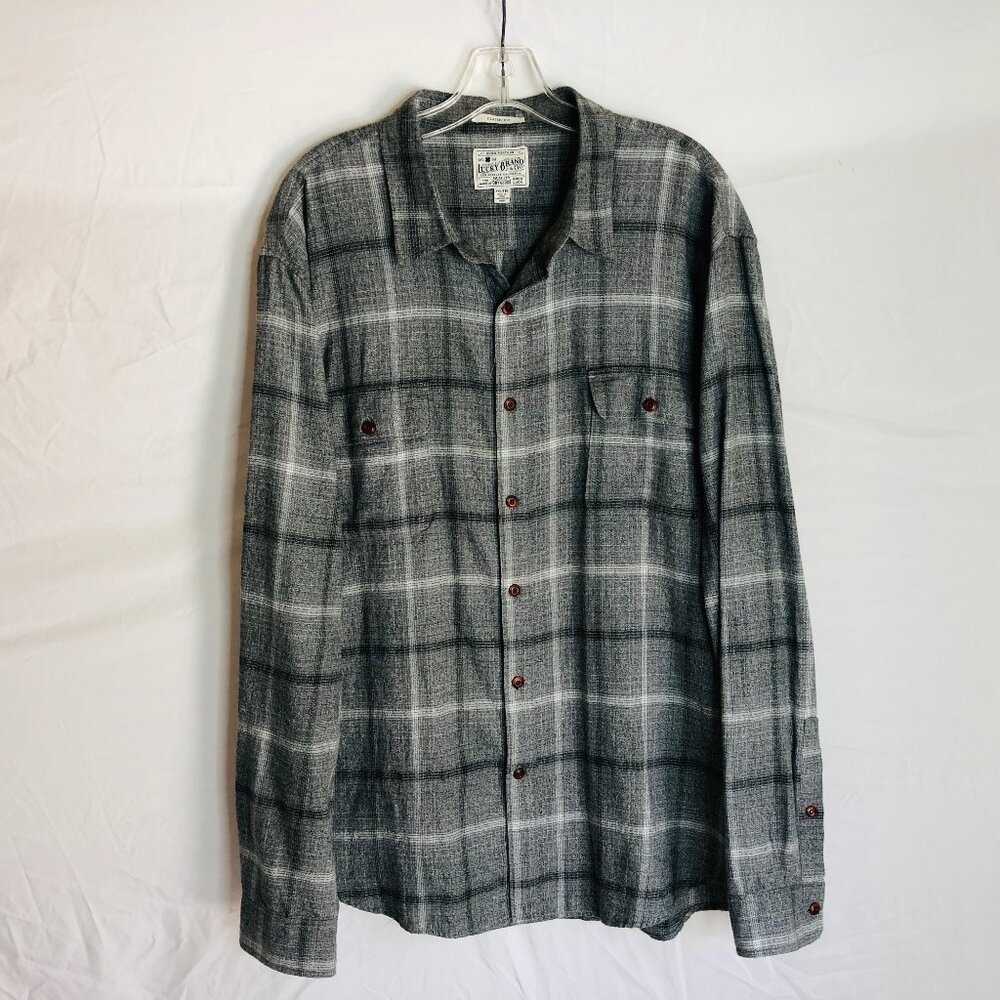 Lucky Brand Gray Plaid Lightweight Flannel Shirt Classic Fit Men's Size 2XL